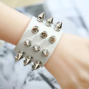 White Spike Cuff Bracelet Wrist Bangle Leather Goth Punk Emo Scene Rave NEW